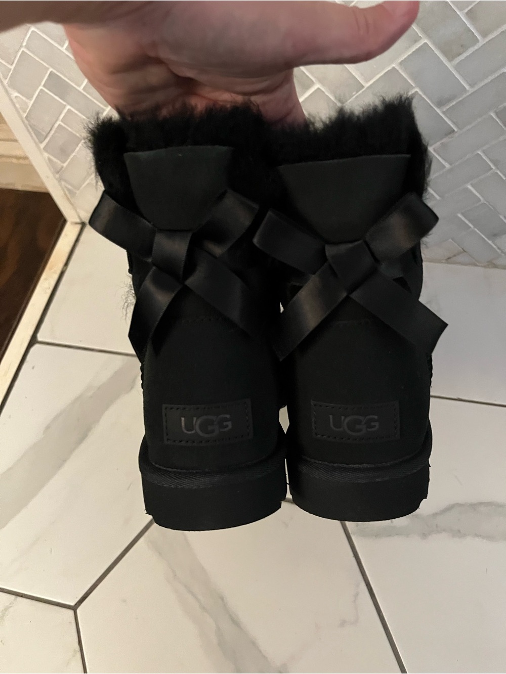 UGG Black Short Shearling Boot. Mini Bailey bow. - Picture 5 of 9